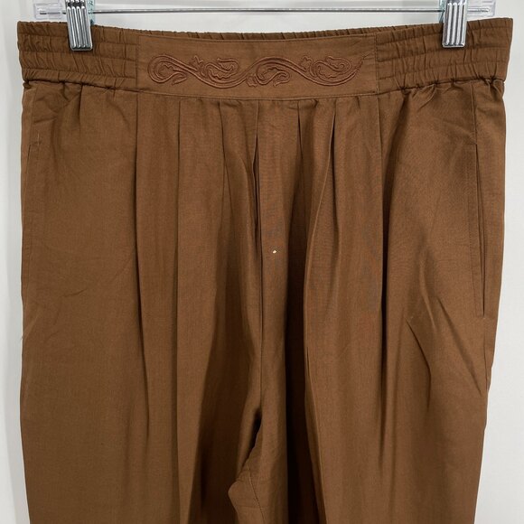 SAKS FIFTH AVENUE 100% Silk Embroidered Brown Tapered Pleat Trouser Pants Size S - Picture 2 of 7